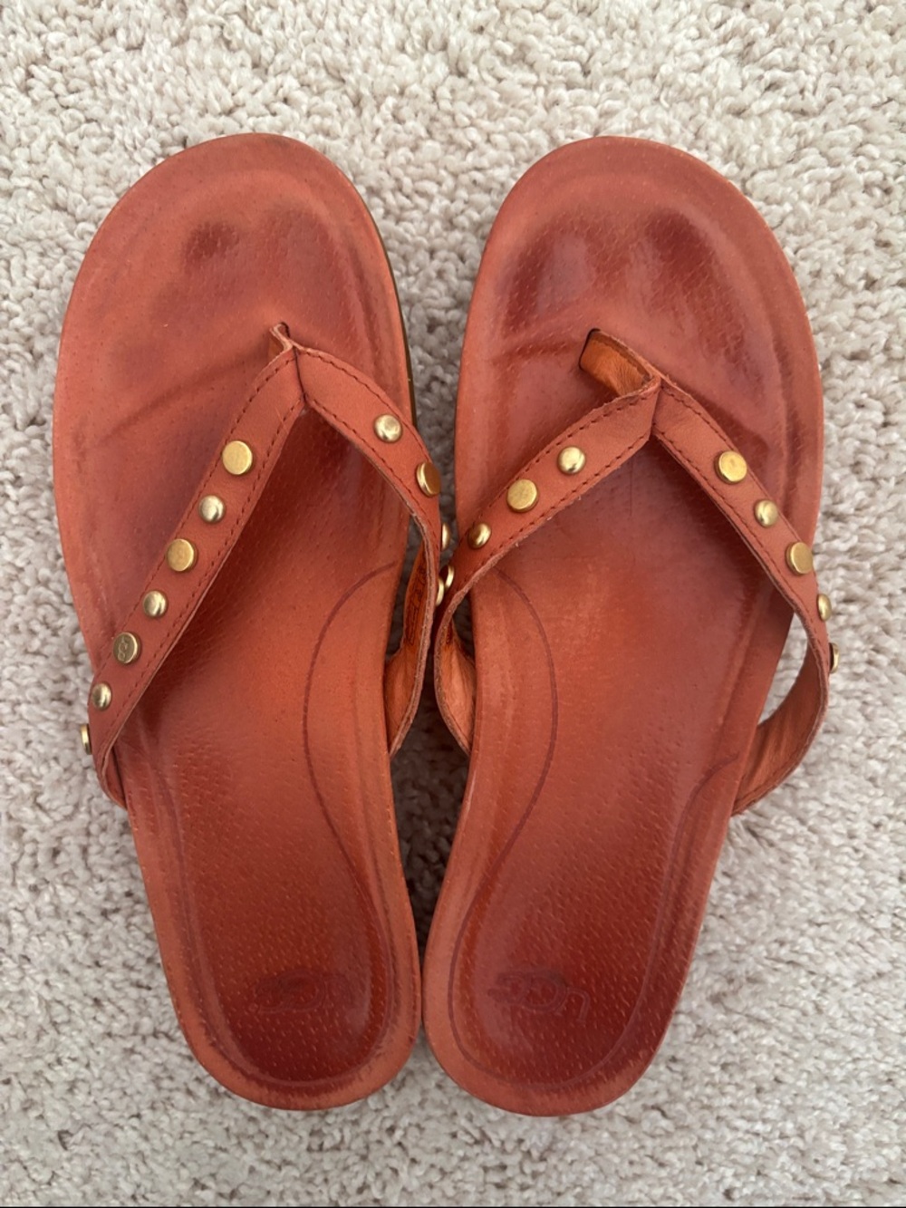 UGG Women's Studded Leather Flip-Flop Sandals - Rust